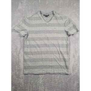 Michael Kors Mens V‑Neck Tee Size Small Gray Striped Quiet Luxury Casual